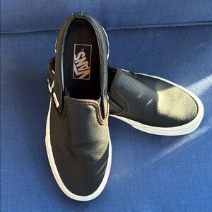 Vans Black and White Slip-On Sneakers with Waffle Sole